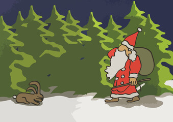 Weihnachtsmann, Tannenwald, Hase, Vektor