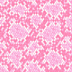 Snakeskin seamless pattern. Pink and white reptile repeating texture.