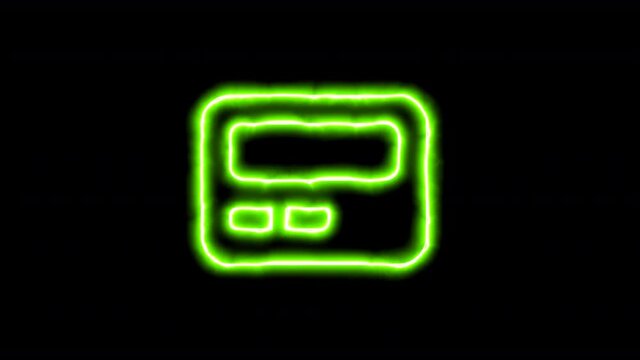 The appearance of the green neon symbol pager. Flicker, In - Out. Alpha channel Premultiplied - Matted with color black