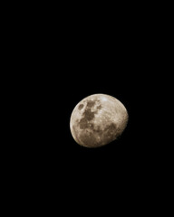 golden waxing gibbous moon over black