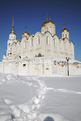 Fototapeta na wymiar Architecture of Vladimir city, Russia. Assumption church, Famous landmark. 