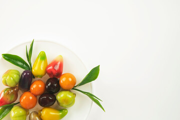 Traditional Thai dessert called Luk Chop isolated on white background