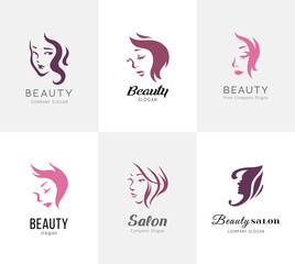 Beauty logo layout set for salon with abstract face of woman.