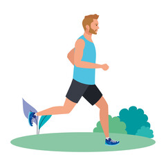 man running on grass, man in sportswear jogging, male athlete, sporty person vector illustration design