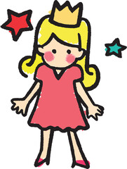 Cute little princess. Crayon style digital illustration.