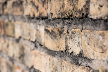 a side view of the old brick wall