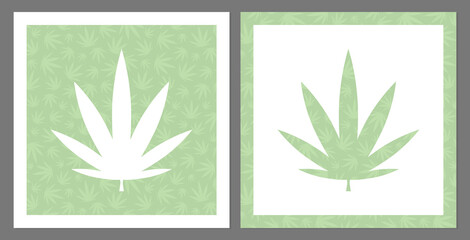 Cannabis leaves cards, set of weed plant vectors
