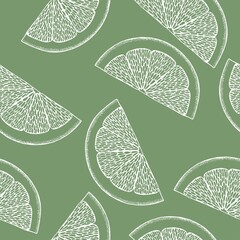 Line art colorful illustration on green backdrop. Abstract lemon pattern for print design. Colorful vector illustration. Vector art. Cute seamless background. Tropical nature seamless pattern. - 361662241