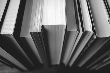Conjunto de libros en blanco y negro.
