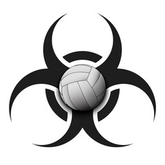 Biohazard symbol with volleyball ball. Caution biological danger toxic sign. Volleyball quarantined. Cancellation of sports tournaments. Vector illustration