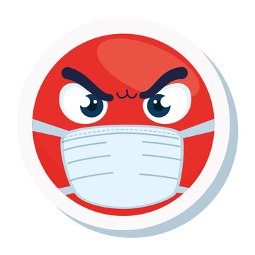 Emoji Angry Wearing Medical Mask, Red Face Wearing White Surgical Mask Icon Vector Illustration Design