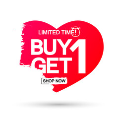 Buy 1 Get 1 Free, sale banner design template, discount tag, grunge brush, vector illustration