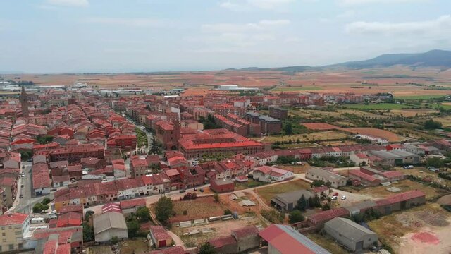 Santo Domingo de la Calzada. Aerial view in village of La Rioja,Spain. Drone Footage