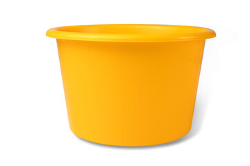 Yellow plastic bucket isolated on white background with clipping path,