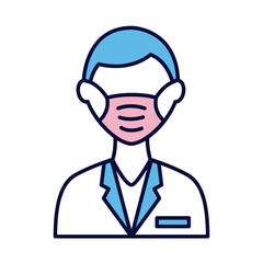 male doctor wearing medical mask line and fill style icon
