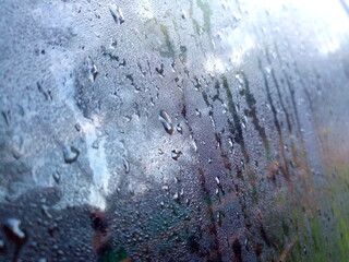 Dew on the glass surface Use as a background in the morning.