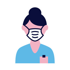 female wearing medical mask flat style icon