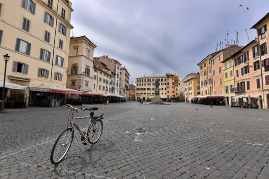 Rome May 1st 2020: Campo De' Fiori Square Deserted. 