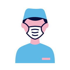 male doctor wearing medical mask flat style icon