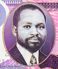 Samora Moises Machel, Portrait from Mozambique 20 Meticais 2006 Banknotes. An Old paper banknote,...