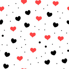 Hearts and dots seamless pattern. Loop texture background. Valentine's day love theme design.