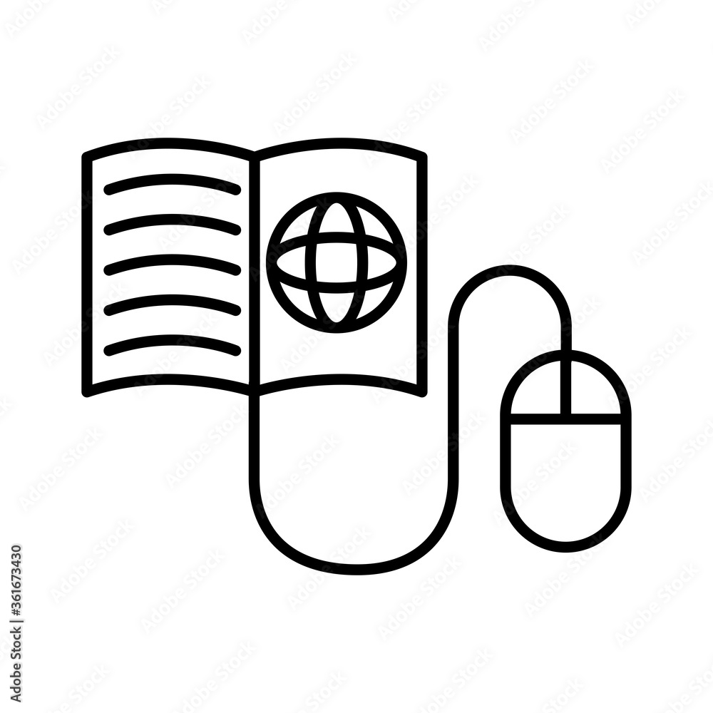 Poster sphere browser in book with mouse line style icon