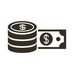bill and coins dollars silhouette style icon
