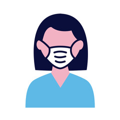 female wearing medical mask flat style icon