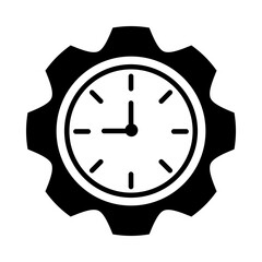 time clock with gear silhouette style icon