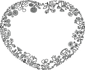vector drawing flower border heart shape