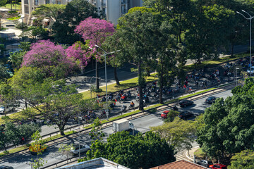 Moto boy strike.  Manifestation. App delivery motorcyclists, moto boys from Rappi, and other...