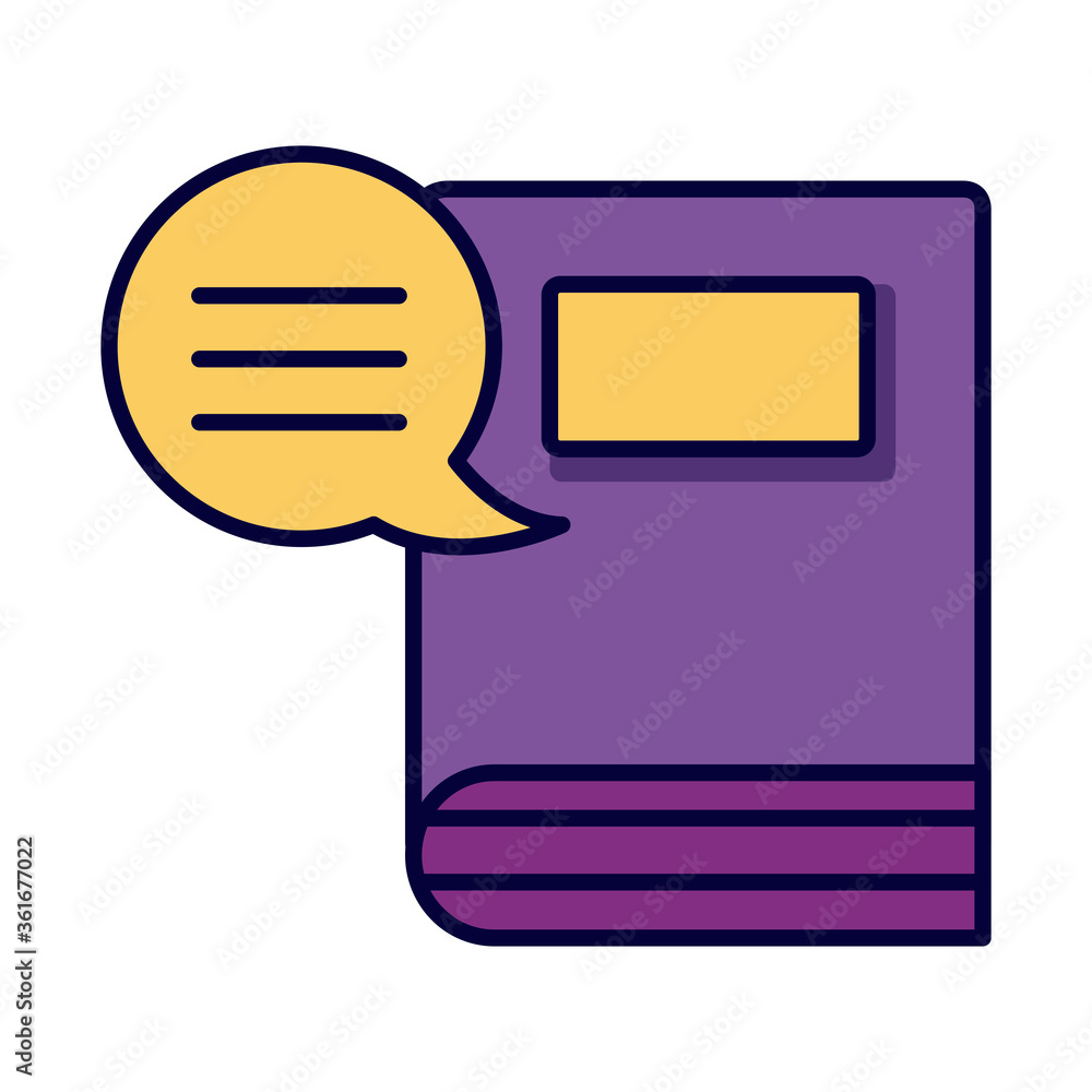 Poster text book with speech bubble line and fill style icon