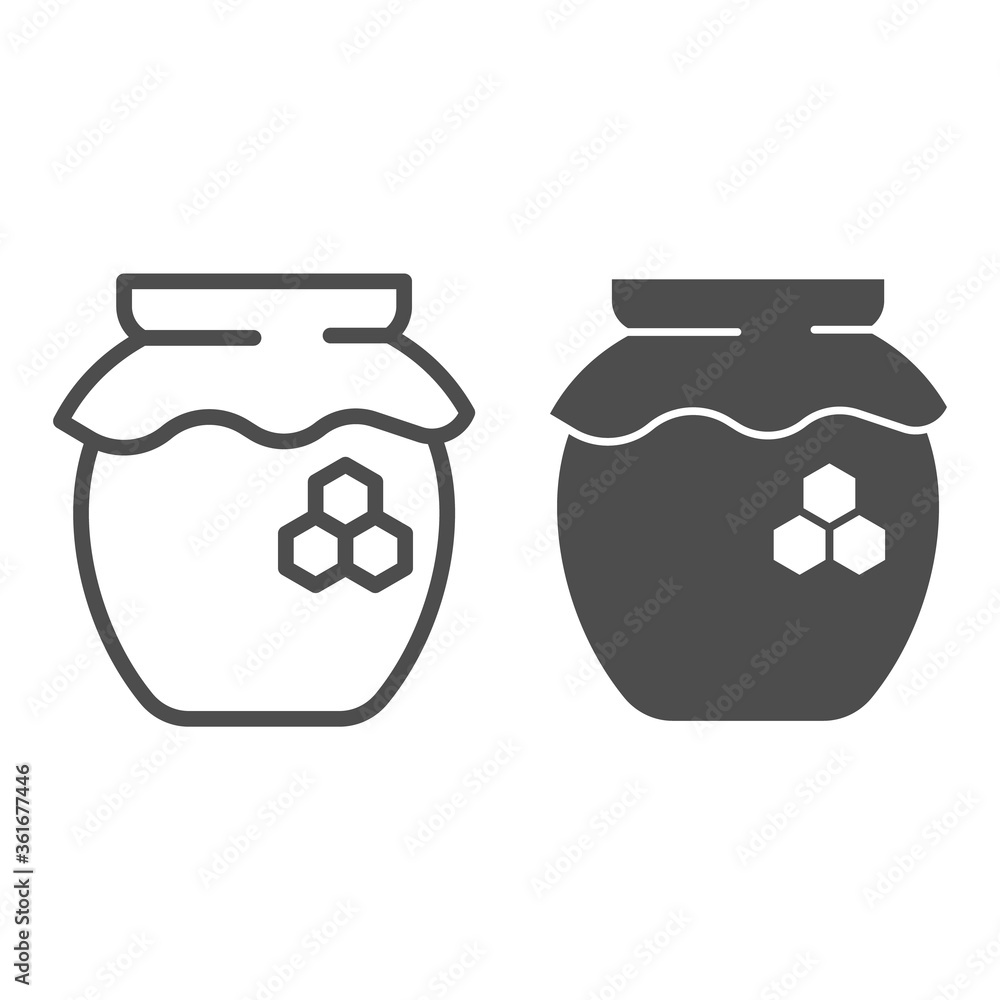 Poster can of honey line and solid icon, beekeeping concept, natural honey in pot sign on white background,