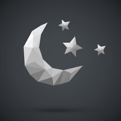 Faceted crescent moon and stars