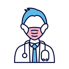 male doctor wearing medical mask with stethoscope line and fill style icon
