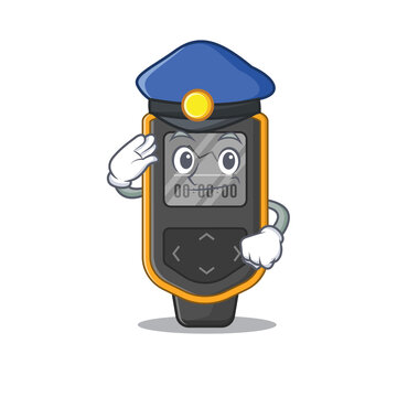 A handsome Police officer cartoon picture of dive computer with a blue hat