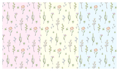 【ベクター】水彩のお花パターンセット