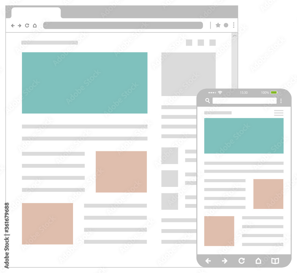 Wall mural web pages wireframe layout illustration / web design template for pc browser , smartphone.