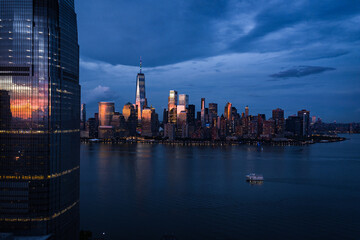 Fototapeta na wymiar Aerial view of the Skyline of Manhattan at dusk, New York City, United States