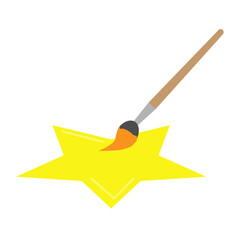 paintbrush and stain of paint icon on white background. paintbrush and star sign. flat style.