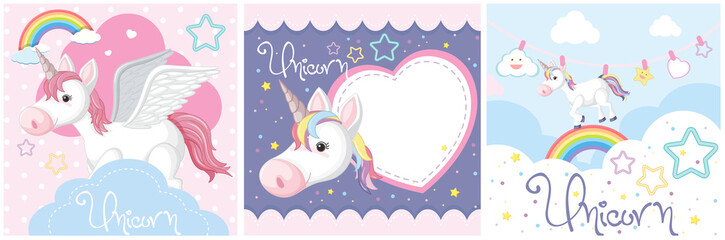 Set of cute unicorn or pegasus in pastel color