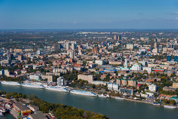 Obraz premium View of Rostov-on-Don and the Don river from the plane. 