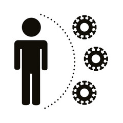 human figure with covid19 particles distance social silhouette style