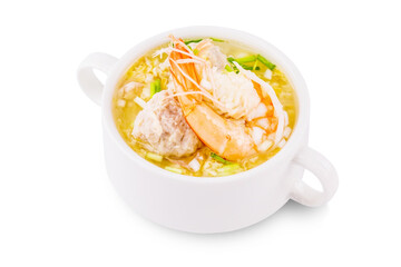 Shrimp porridge white bowl isolated