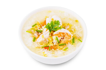 Shrimp porridge white bowl isolated