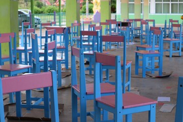 tables and chairs in a restaurant