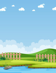 Vertical nature scene or landscape countryside with part of farm view and blank sky at daytime