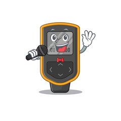 Fototapeta premium caricature character of dive computer happy singing with a microphone