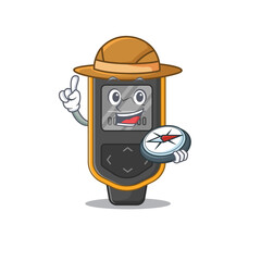 Dive computer mascot design style of explorer using a compass during the journey