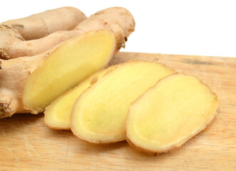 fresh ginger on wooden board
